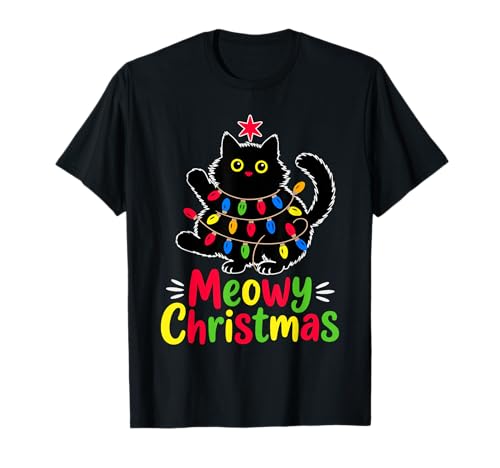 Meowy Weihnachtslichter, Schwarze Katze, lustige Männer, Frauen, Kinder T-Shirt Meowy Weihnachtslichter, Schwarze Katze, lustige Männer, Frauen, Kinder T-Shirt von Meowy Christmas Xmas Light Black Cat Pajama Family