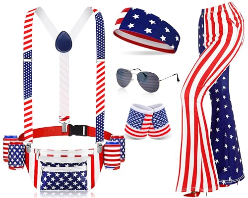 Mepase Damen-Outfits mit amerikanischer Flagge, 4. Juli, Bauchtasche, Leggings, Stirnband, Armband, Brille, patriotisches Zubehör, Rot, Weiß und Blau, X-Large Mepase Damen-Outfits mit amerikanischer Flagge, 4. Juli, Bauchtasche, Leggings, Stirnband, Armband, Brille, patriotisches Zubehör, Rot, Weiß und Blau, X-Large von Mepase