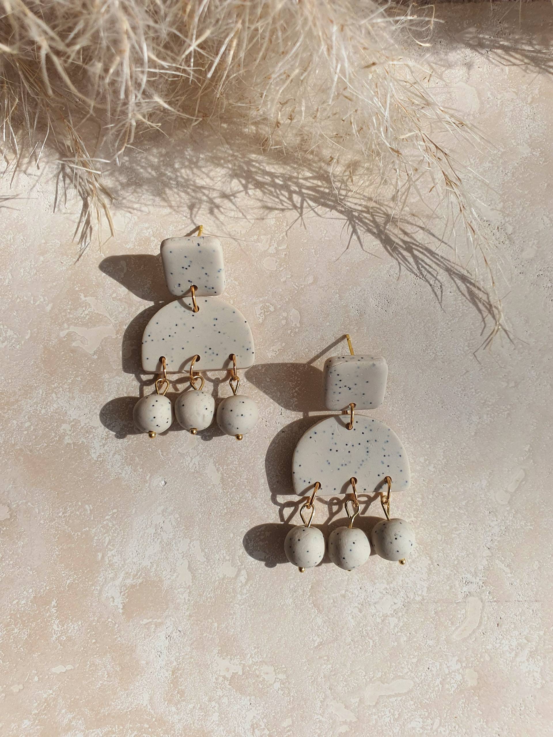 Boho Polymer Clay Ohrringe, Hängeohrringe, Créme, 18 K Vergoldet, Handgefertigt, Trendy Boho Polymer Clay Ohrringe, Hängeohrringe, Créme, 18 K Vergoldet, Handgefertigt, Trendy von MerClayJewelry