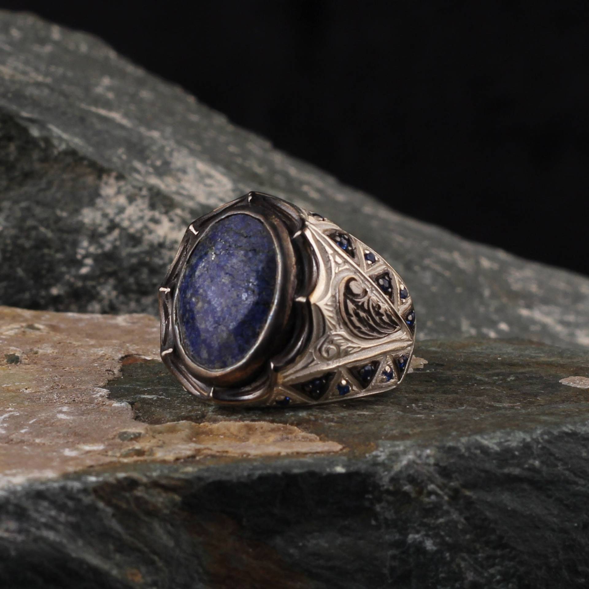 Blauer Lapis Man Ring, Silber Sterling Handarbeit Herren Vintage Ring Mann, Unikat Mann Einzigartiger Geschenk von MerSilverCo