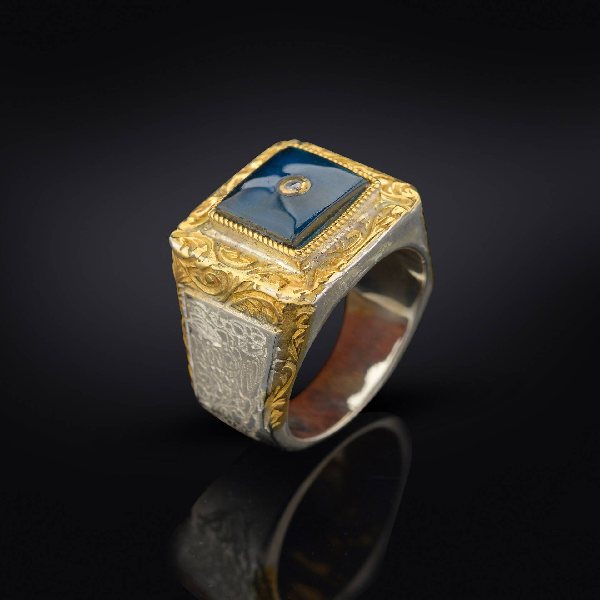 Blauer Onyx Mann Ring, Ring Gold, Geschenk Für Mann, Vintage Handgemachter Ihn, Schmuck Der Männer, Jahrestag von MerSilverCo