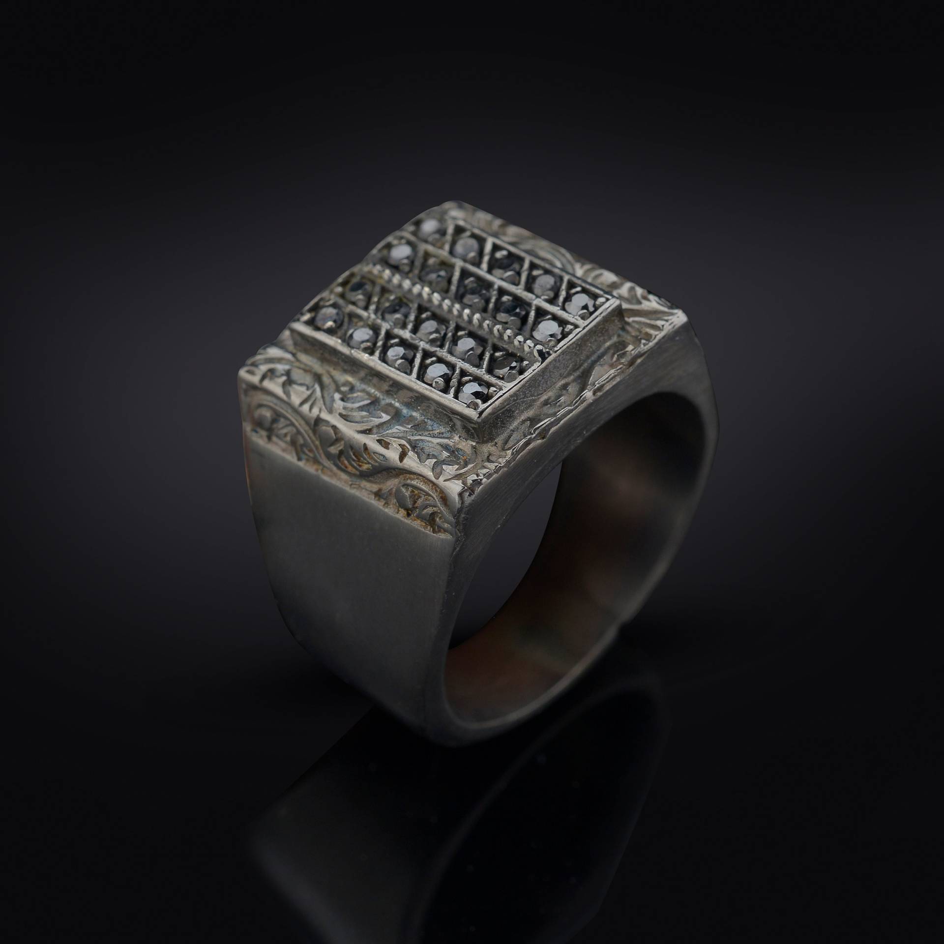 Herren Ring, Sterling Silber Schwarzer Zirkon Handgemachter Ring Mann, Geschenk Für Ihn, Mit Gravur von MerSilverCo