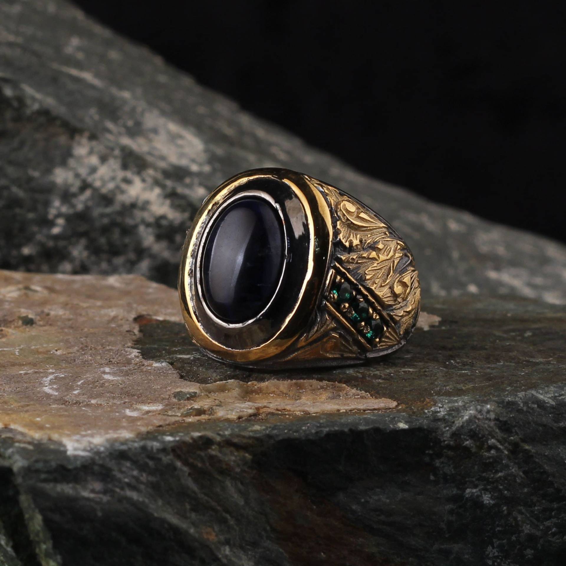 Onyx Silber Mann Ring, Herrenring, Unikat Oxidierter Handgefertigter Ring Mann, Geschenk Für Ihn, Herrenschmuck, Antiker von MerSilverCo