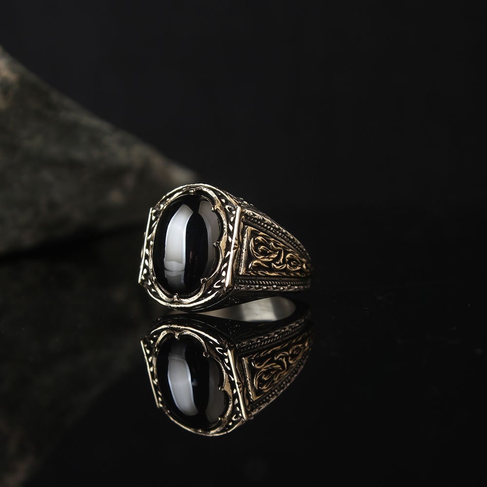 Onyx Silber Ring, Herren Einzigartiger Oxidierter Herrenring, Handgemachter Ring Mann, Geschenk Für Ihn, Herrenschmuck, Antik Mann von MerSilverCo