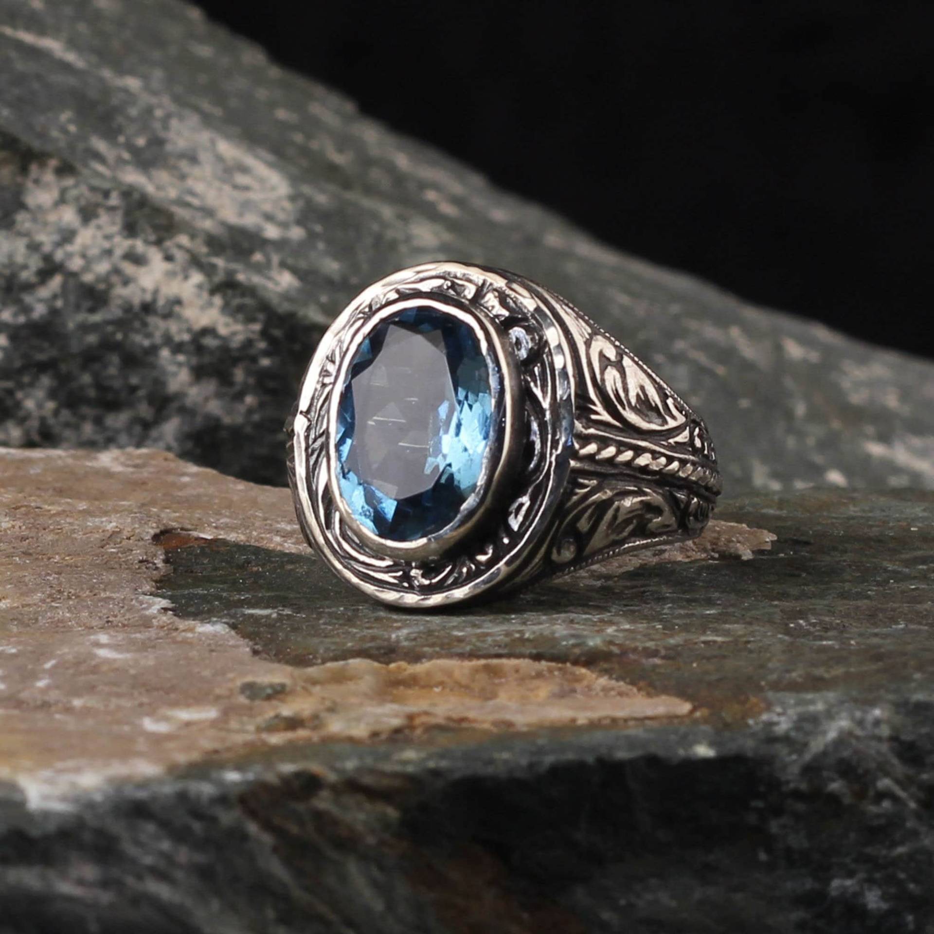 Ozean Blau Mann Ring Silber, Einzigartiger Oxidierter Herrenring, Sterling Silber Zirkon Ring, Herren, Ring, Handgemachter Mann, Herren Schmuck von MerSilverCo