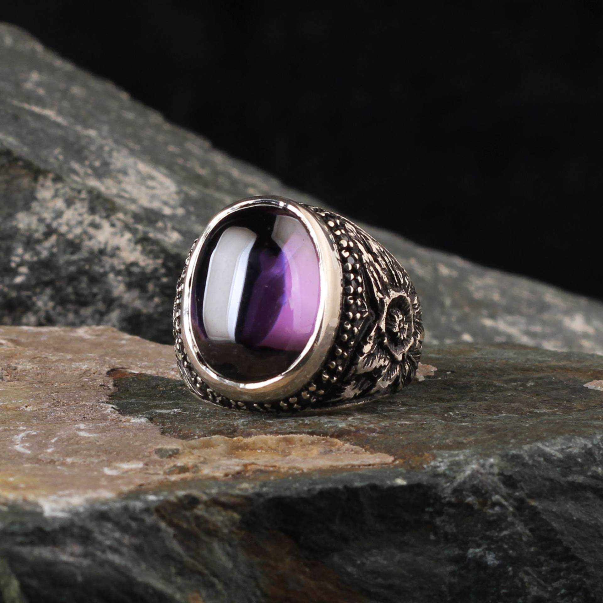 Silber Ring, Amethyst Herren Ring Für Mann, Sterling Handarbeit Vintage Unikat Mann von MerSilverCo