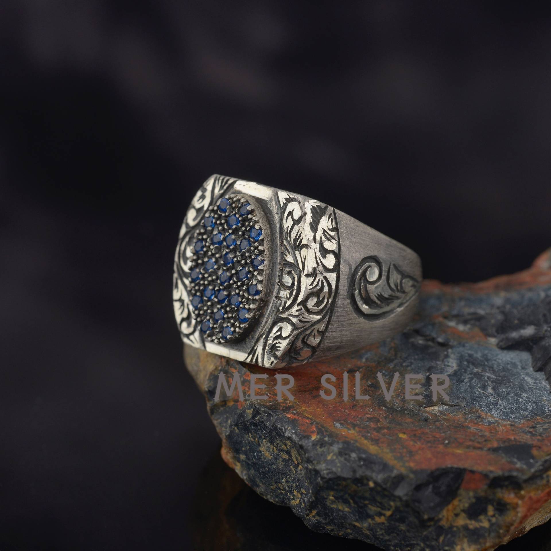 Sterling Silber Herrenring, Einzigartiger Oxidierter Handgemachter Geschenk Für Ihn, Herrenschmuck, Antiker Stil Herrenring von MerSilverCo