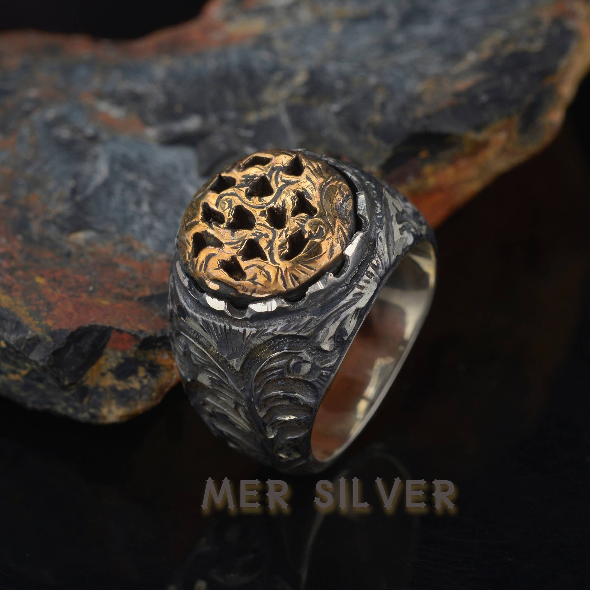 sterling Silber Herrenring, Einzigartiger Oxidierter Ring, Handgemachter Geschenk Für Ihn, Herrenschmuck, Antiker Herrenring von MerSilverCo