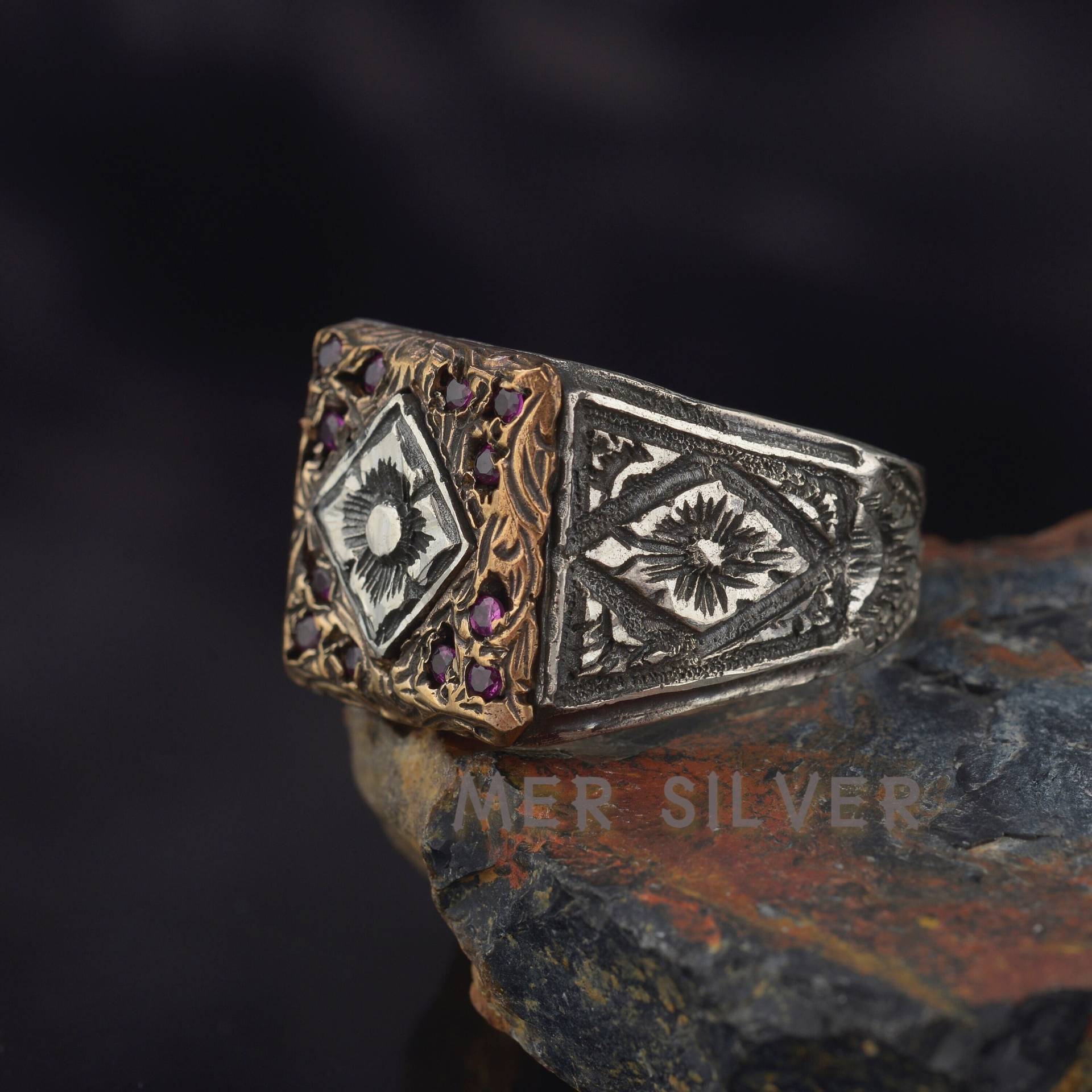 sterling Silber Herrenring, Einzigartiger Oxidierter Ring, Handgemachter Geschenk Für Ihn, Herrenschmuck, Antiker Herrenring von MerSilverCo