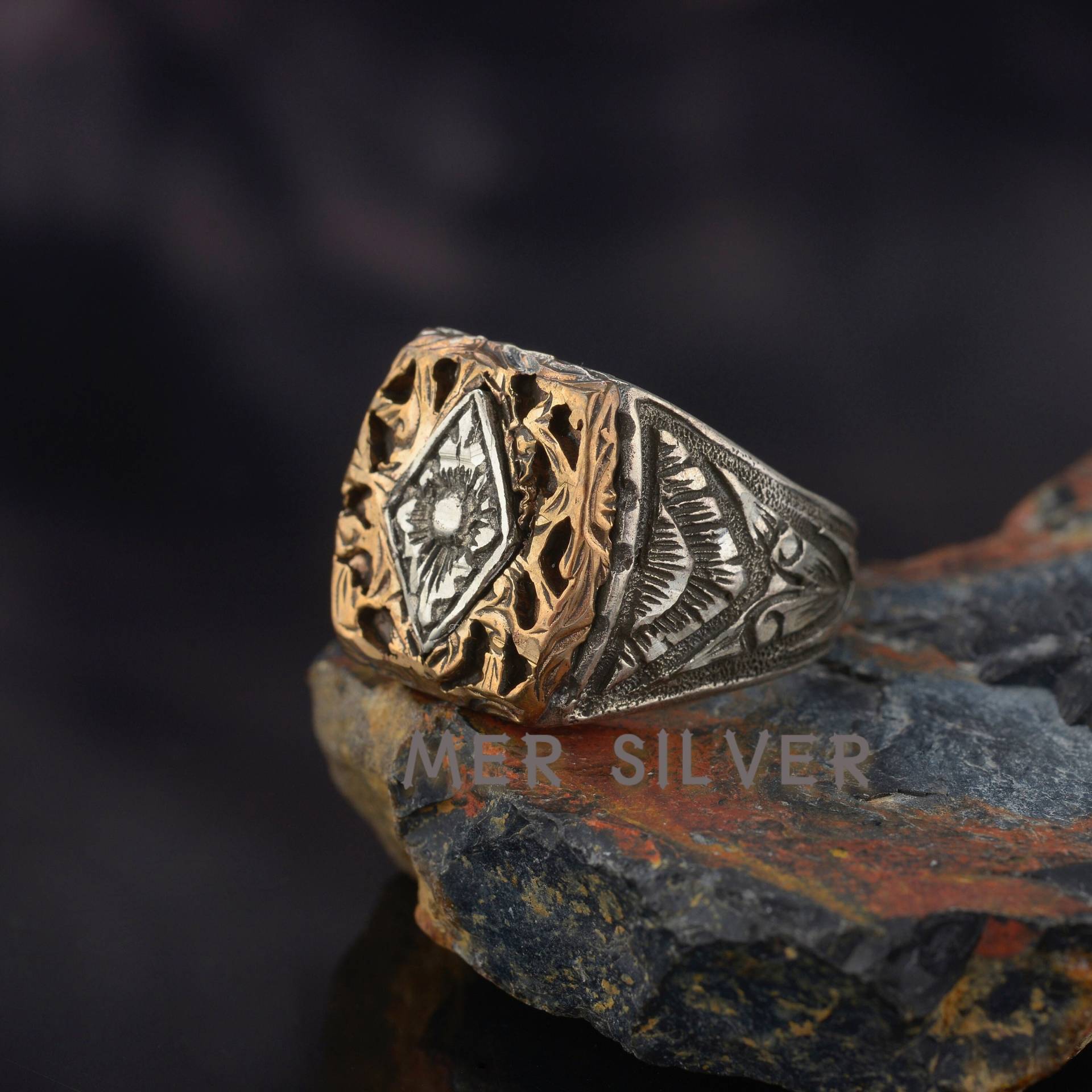 sterling Silber Herrenring, Oxidierter Ring, Handgemachter Ring Mann, Geschenk Für Ihn, Herrenschmuck, Antiker von MerSilverCo