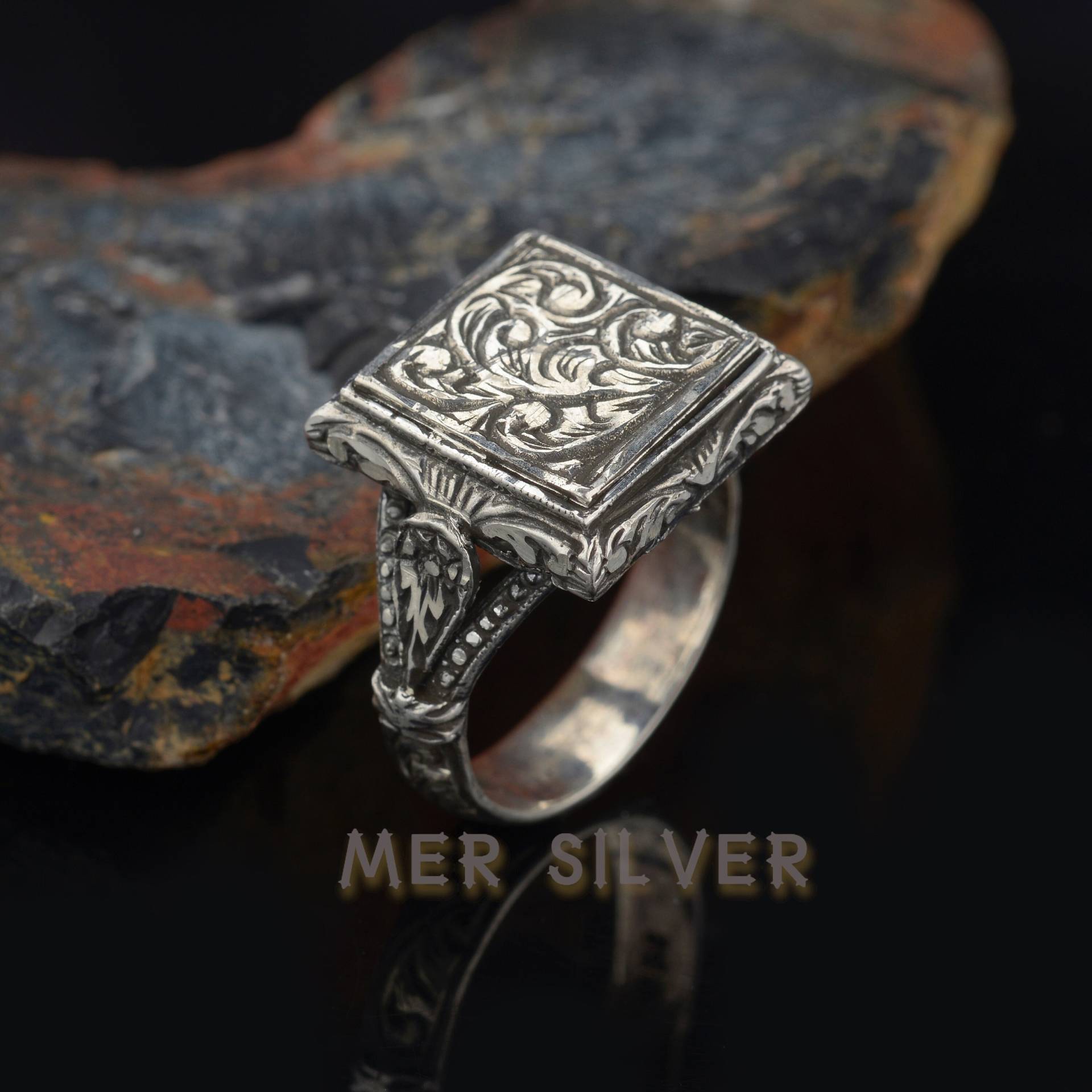 sterling Silber Herrenring, Oxidierter Ring, Handgemachter Ring Mann, Geschenk Für Ihn, Herrenschmuck, Antiker von MerSilverCo