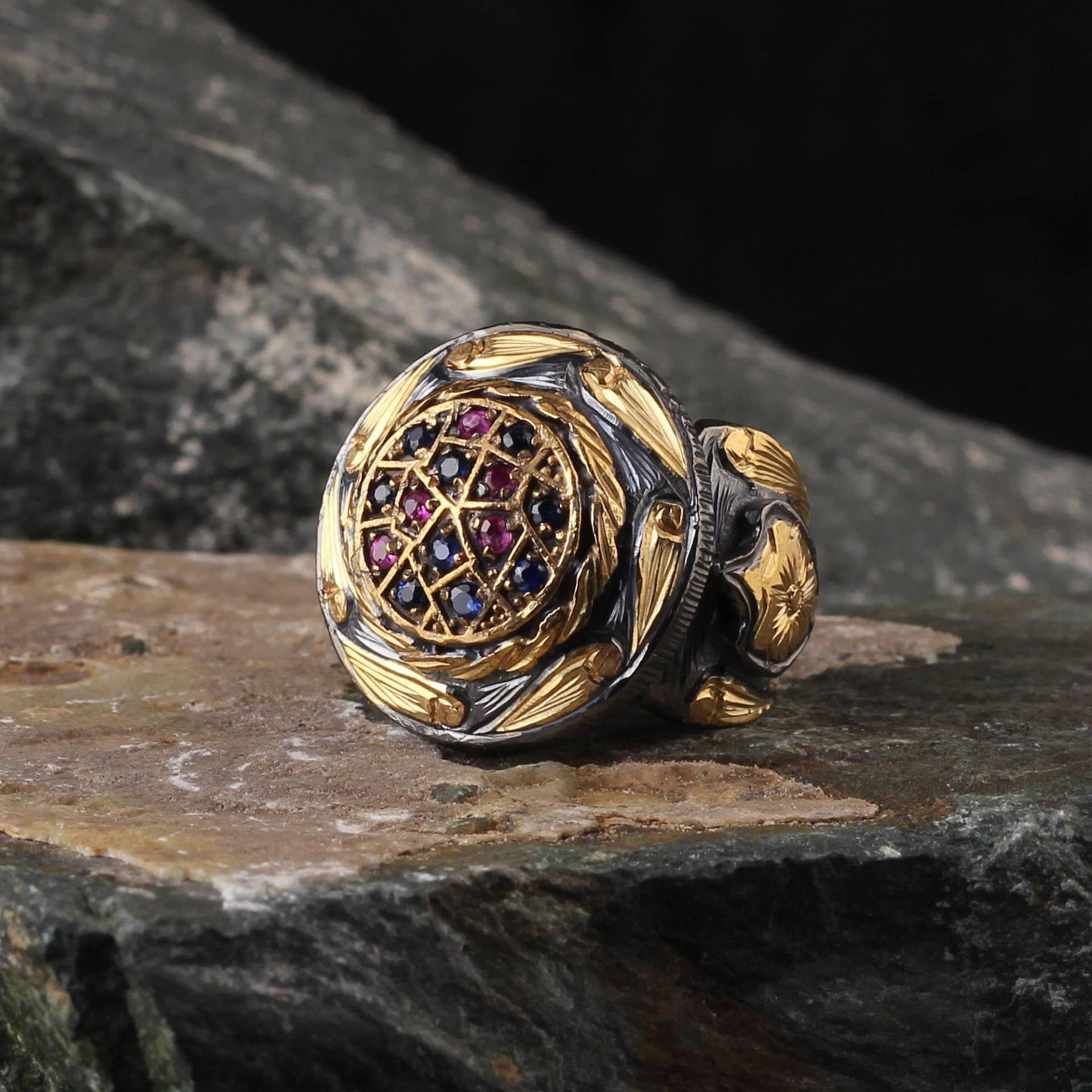 sterling Silber Herrenring, Zirkon Ring, 925 Antiker Handgemachter Ring von MerSilverCo