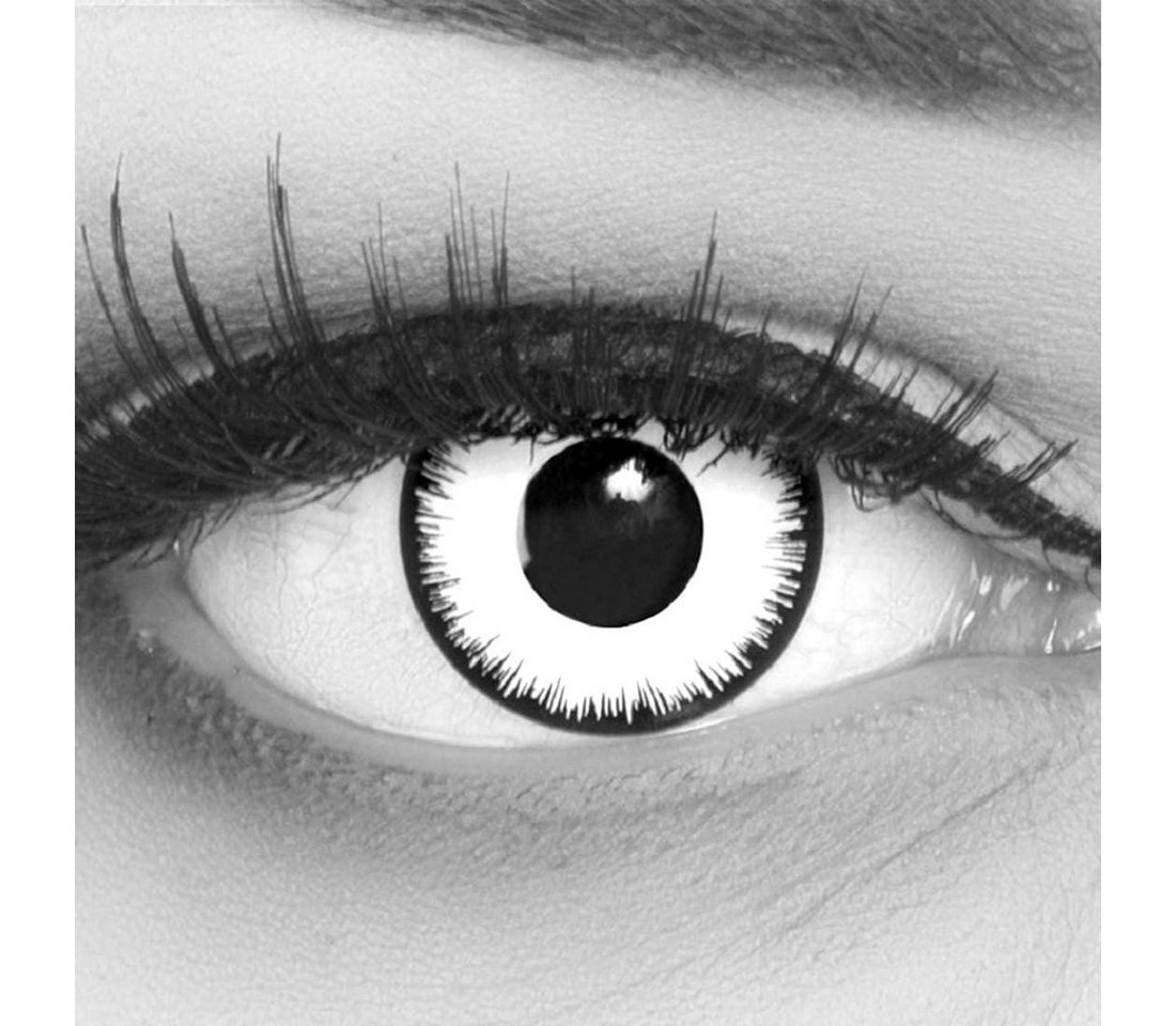 MeralenS Monatslinsen 'Lunatic' Weiß-schwarze Vampir-Kontaktlinsen Halloween +Gratisbehälter von MeralenS