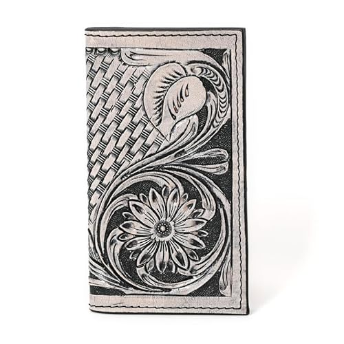 Merbaa Damen Geldbörse aus echtem Leder, lange Prägung, Bifold Wallet, Grau/Schwarz, 3.5 x 0.5 x 6.5 von Merbaa