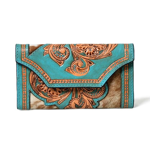 Merbaa Desert Cowboy dreifach gefaltete Geldbörse aus Rindsleder, Handwerkzeug, rustikale Geldbörse, Schwarz, Merbaa Geldbörse aus Rindsleder mit Magnetklappe von Merbaa