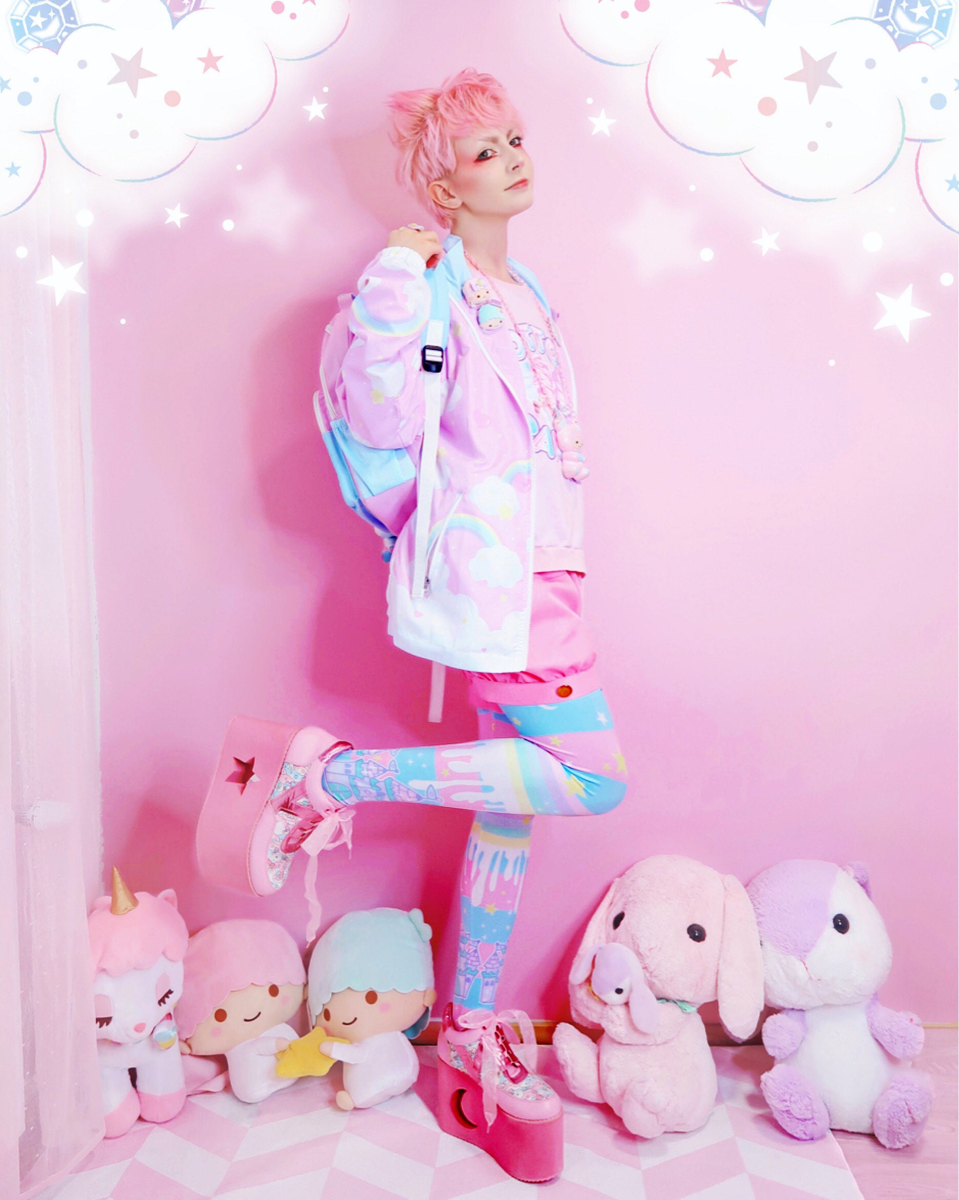 Milky Rainbow - Leggins Kawaii Sweet, Fairy Kei, Pastell, Rosa Und Blau Gestreift, Melty, Sterne, Yume Cl3 Milky Rainbow - Leggins Kawaii Sweet, Fairy Kei, Pastell, Rosa Und Blau Gestreift, Melty, Sterne, Yume Cl3 von MerbunnyBaby
