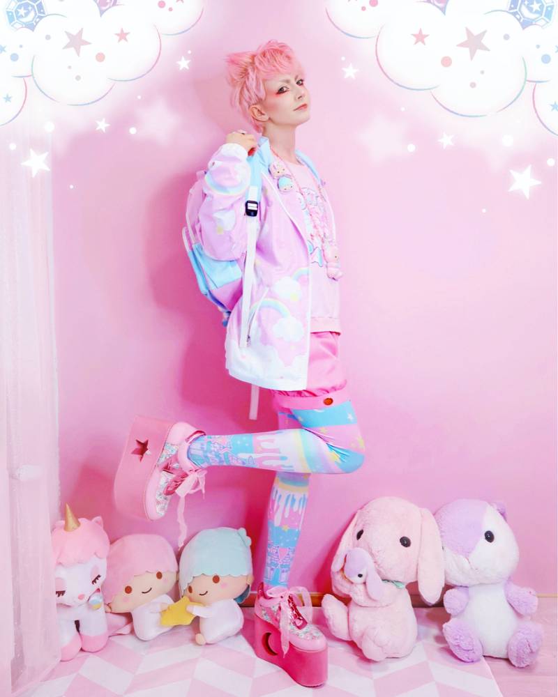 Milky Rainbow - Leggins Kawaii Sweet, Fairy Kei, Pastell, Rosa Und Blau Gestreift, Melty, Sterne, Yume Cl3 von MerbunnyBaby