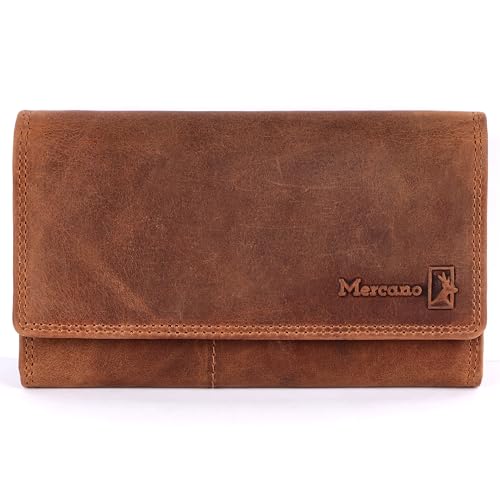 MERCANO® Geldbörse aus Leder mit RFID-Schutz | Geldbeutel mit geschützten Kartenfächern | Damen Brieftasche aus hochwertigem Leder, mit Münzfach und Kreditkartenschutz (Braun) von MERCANO