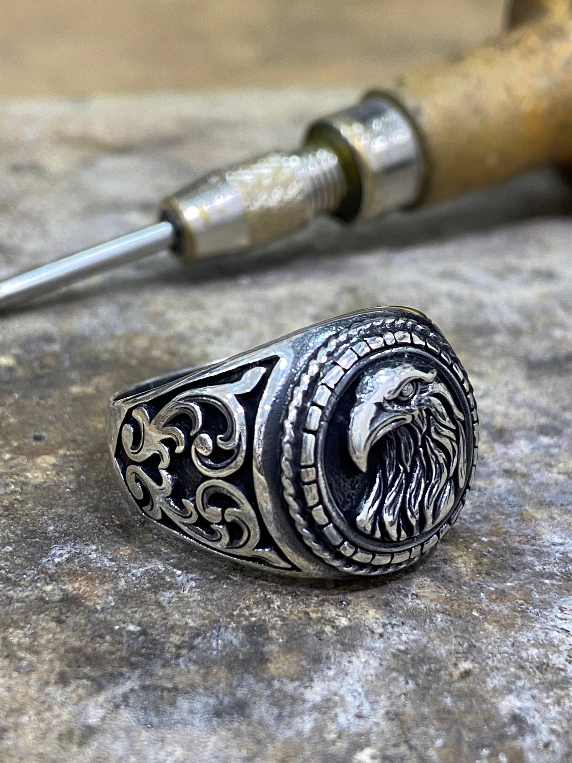 Adler Handgemachter Ring, 925 Sterling Silber Handarbeit Herren Ringe Für Männer, Geschenk Ihn, Ring von MercansilverTR