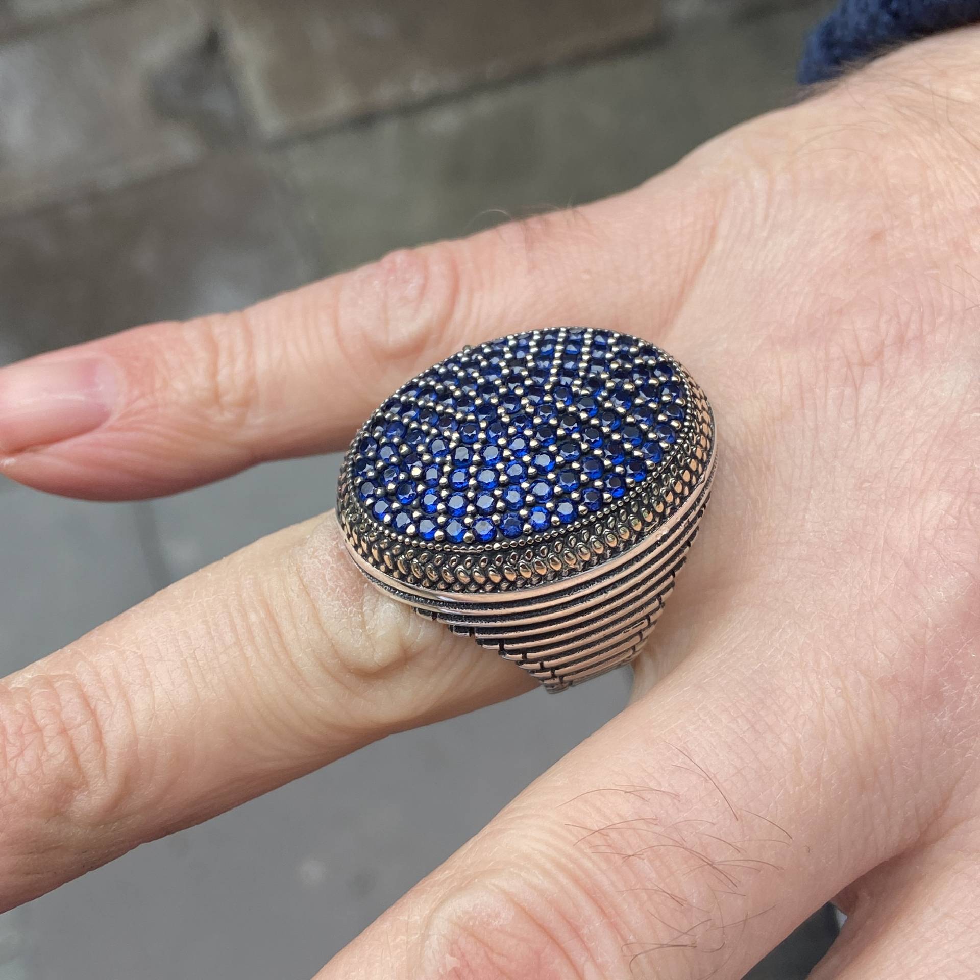 Großer Blauer Saphir Edelstein Ring , Silber Herren Männer Sterling Ottoman Schmuck Vintage Geschenk Für Ihn von MercansilverTR