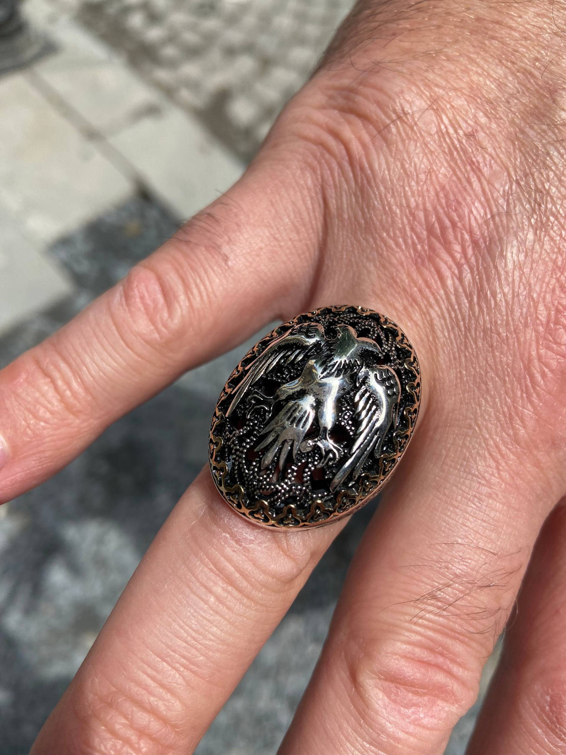 Herren Adler Ring, Großer Ring Handarbeit Sterling Silber Verstellbar Vogel von MercansilverTR