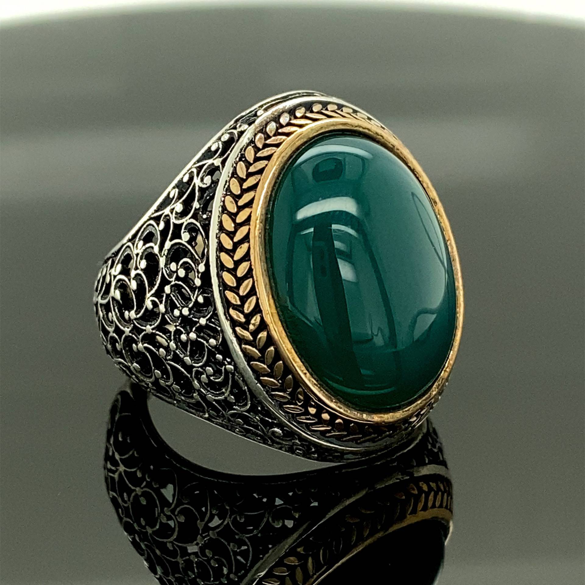 Herren Ring, Grüner Achat Ovaler Aqeeq Edelstein Sterling Silber Vintage Schmuck, Vatertag Geschenk von MercansilverTR