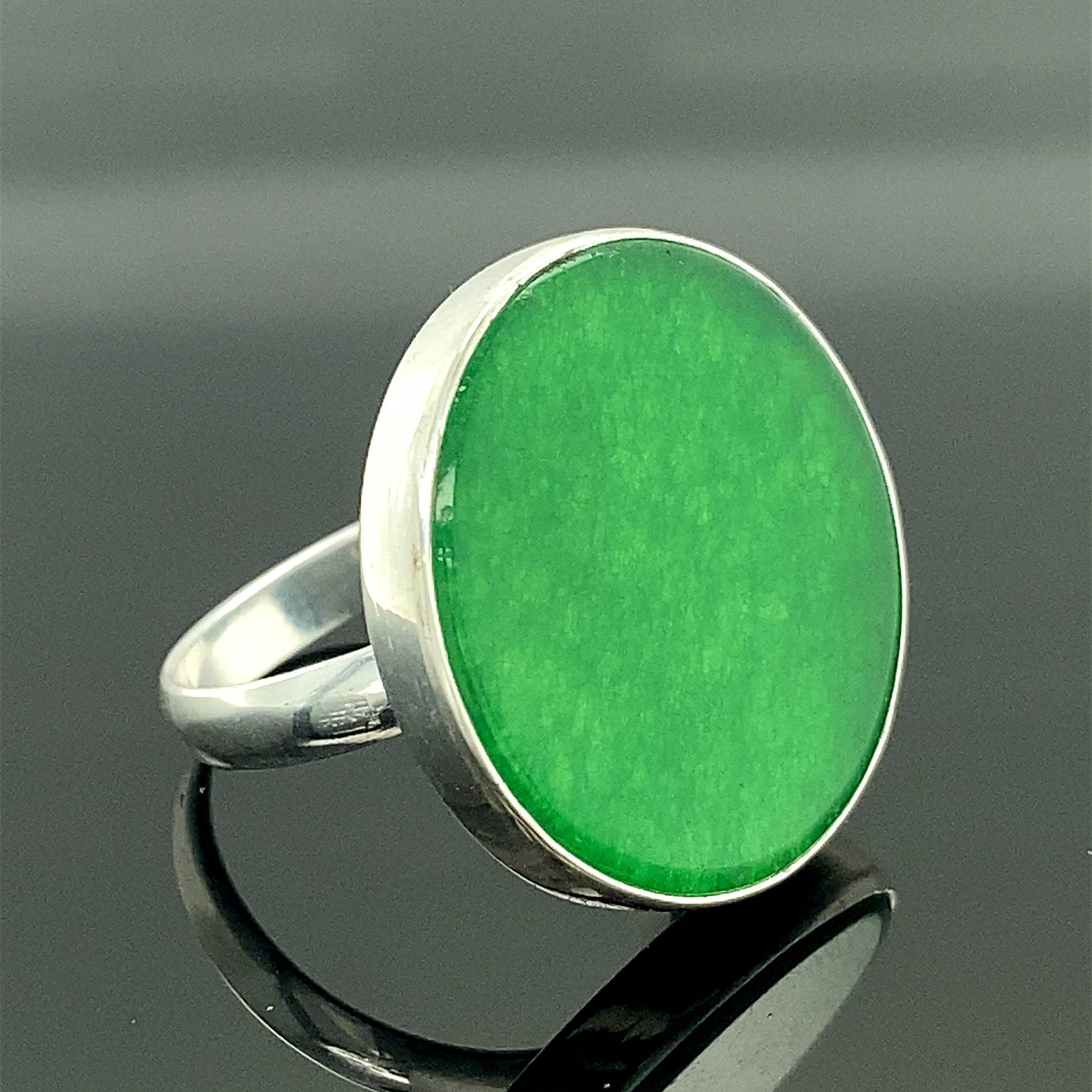 Jade Stein Ring , Sterling Silber Handgemachte Frauen Rund Edelstein Grüner 925K von MercansilverTR