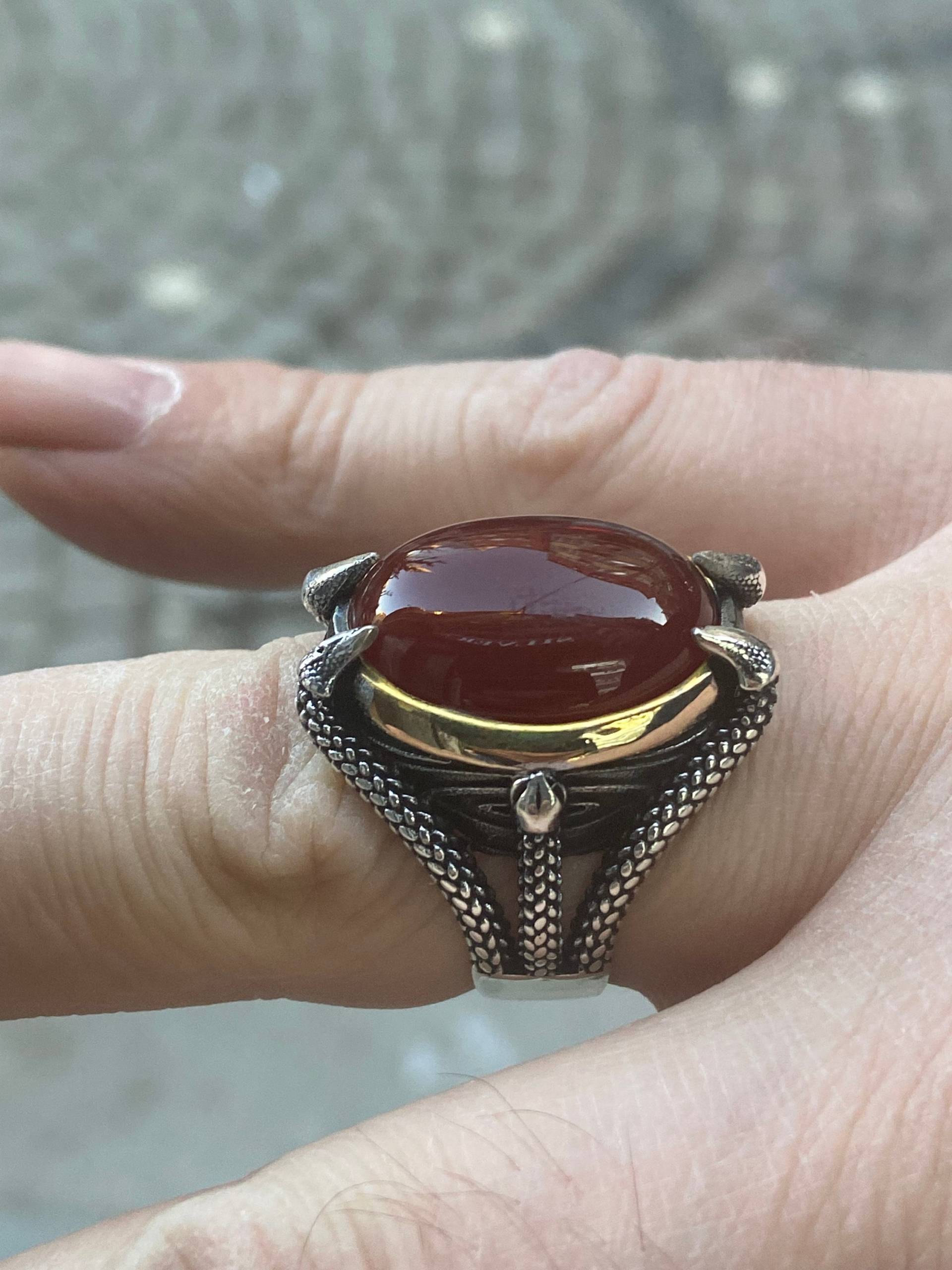 Mann Roter Achat Stein Ring , Silber Klaue Männer Handgefertigt 925K Sterling Turkısh Handgefertigt Geschenk Für Ihn von MercansilverTR