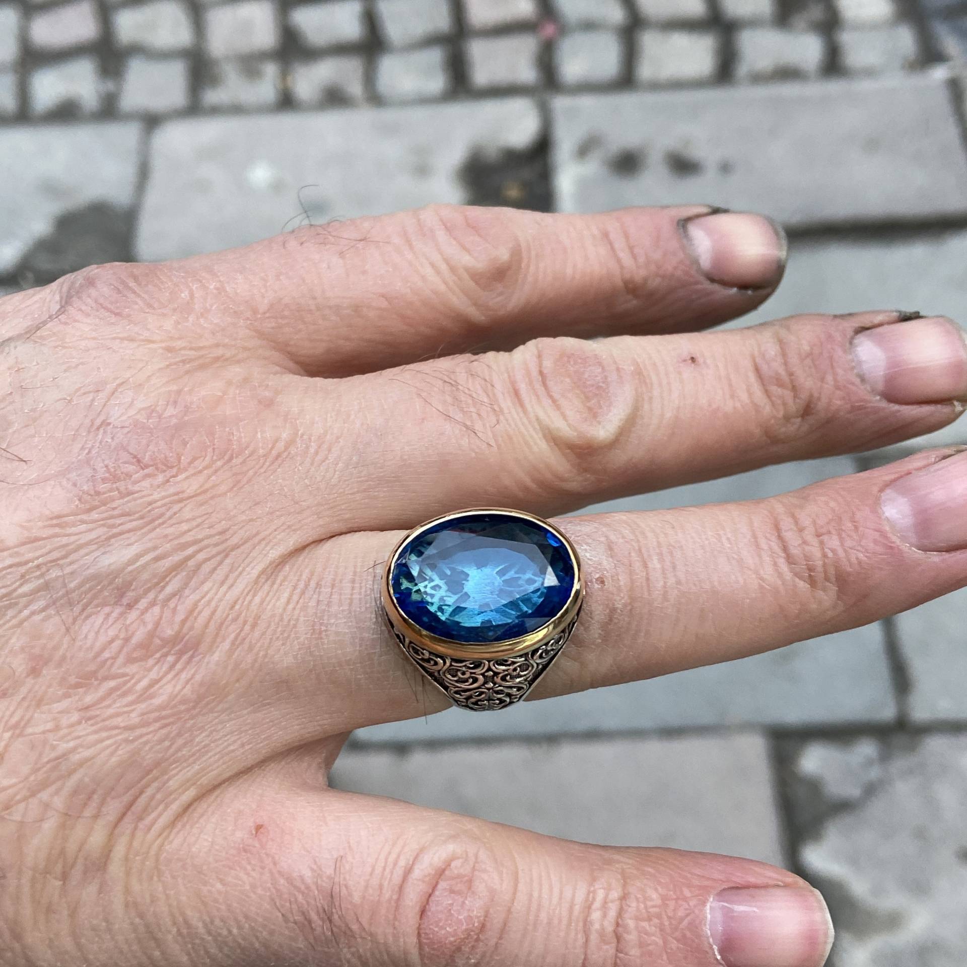 Mann Silber Aquamarin Stein Ring, Oval Blau Vintage Männer 925K Sterling Geschenk Für Ihn von MercansilverTR