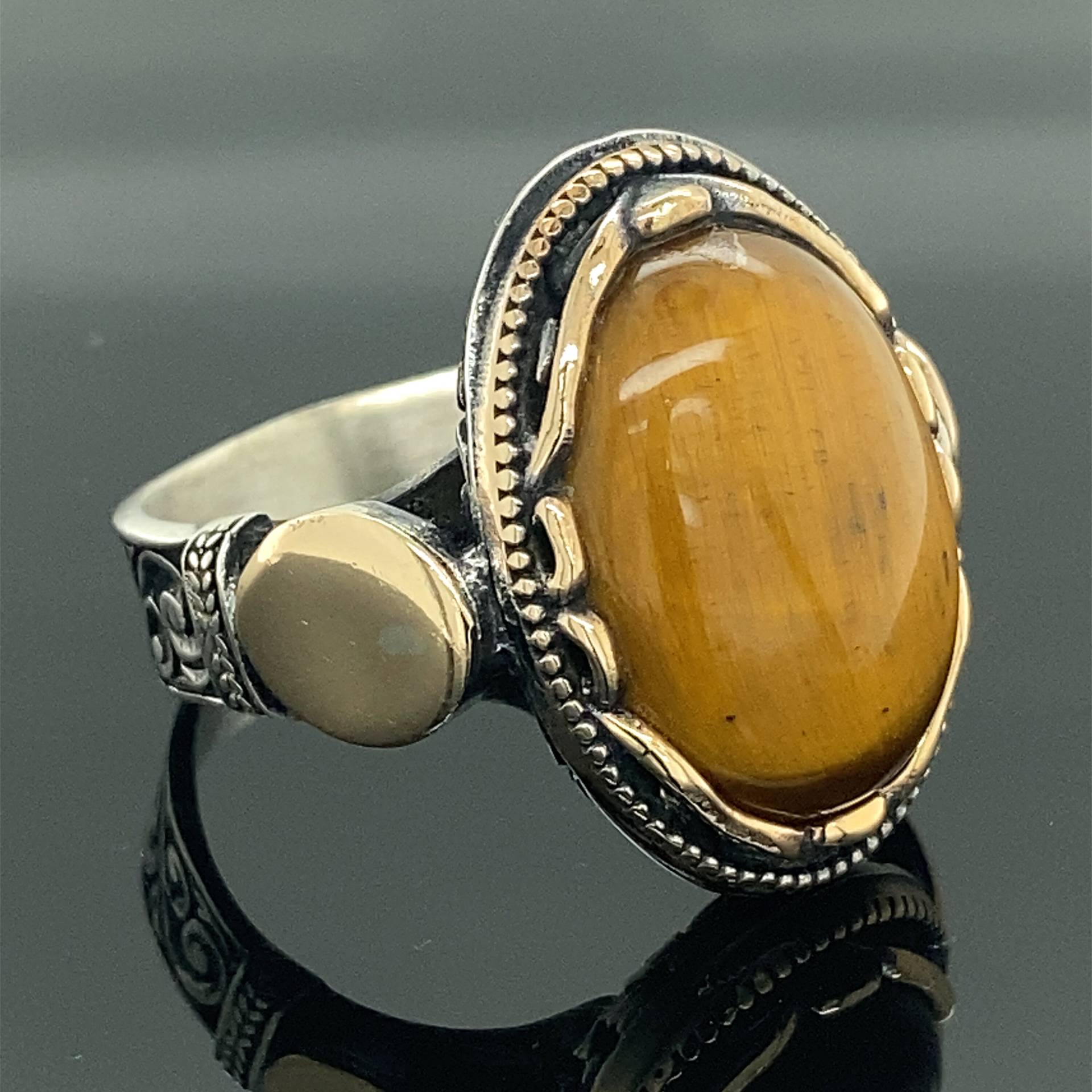 Mann Silber Tigerauge Stein Ring , Natürlicher Oval Handgefertigter 925K Sterling Geschenk Für Ihn von MercansilverTR