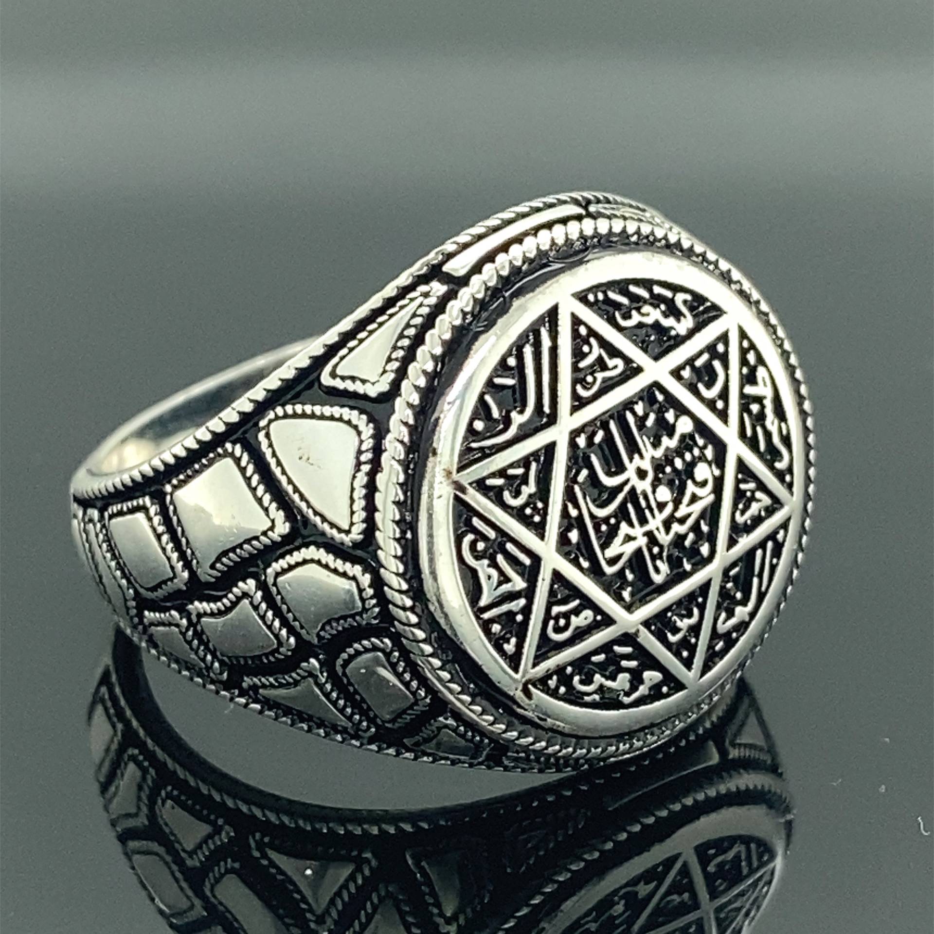 Siegel Von Solomon Ring , Signet Star Of David König Salomo 925K Sterling Handarbeit Silber Geschenk Für Ihn von MercansilverTR