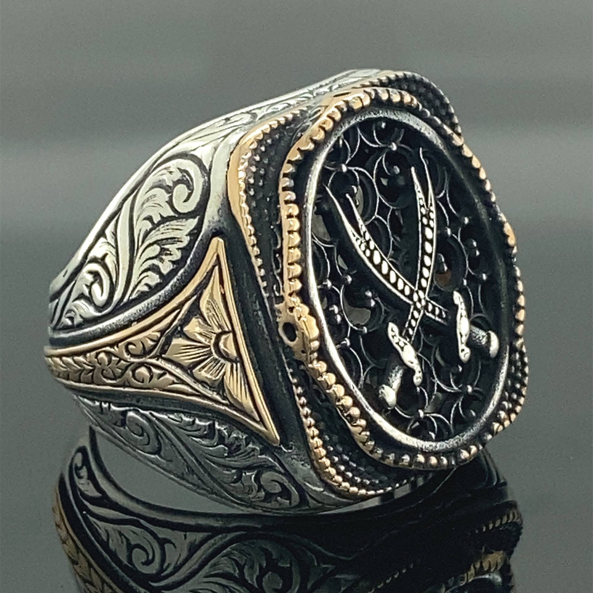 Silber Doppel Schwert Ring , Zulfiqar Handgemachter Ritter Siegelring 925K Sterling Geschenk Für Ihn von MercansilverTR