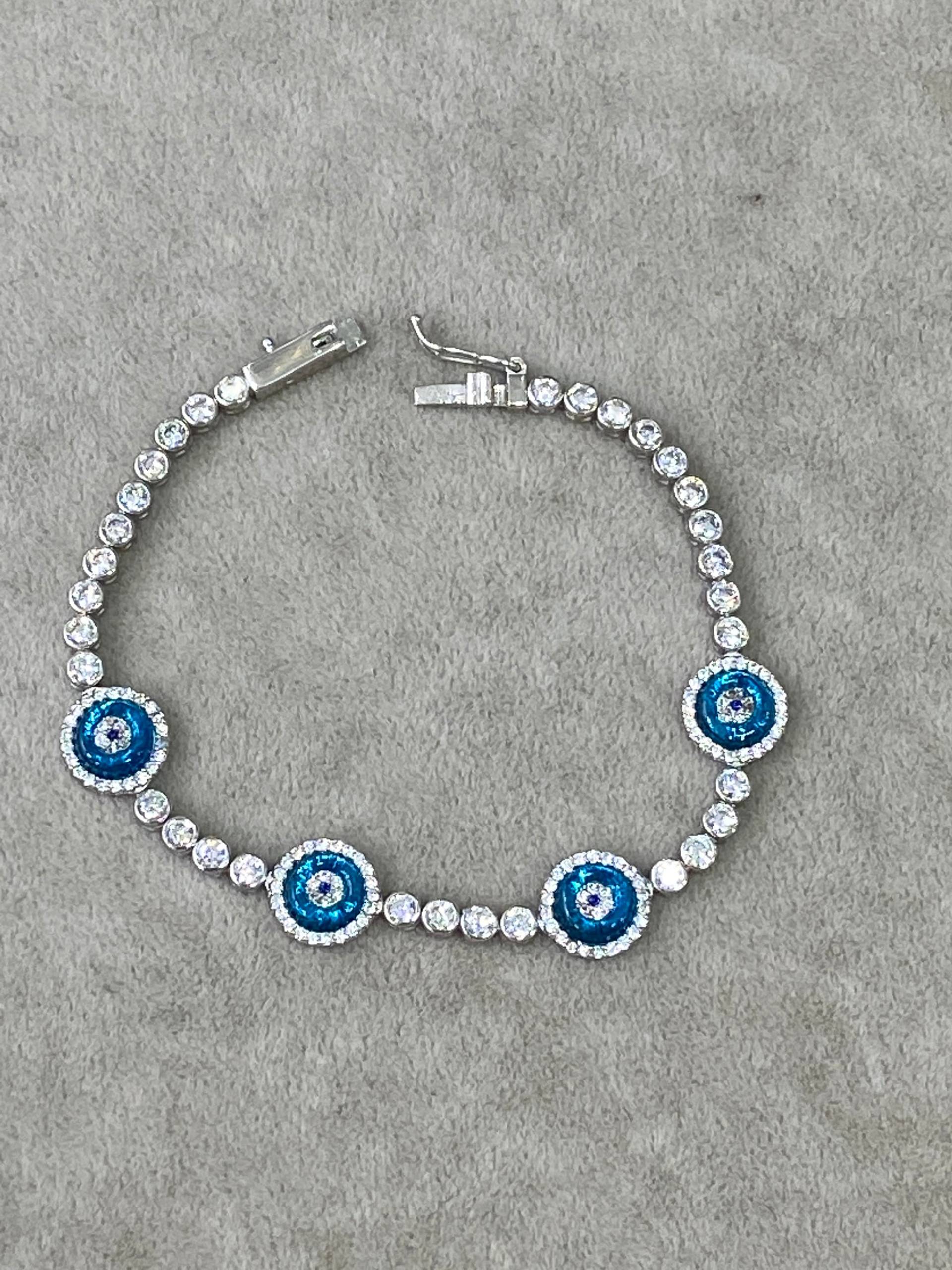 Silber Evil Eye Tennis Armband, Blaues Böses Auge Armbänder, Nazar 925K Sterling von MercansilverTR