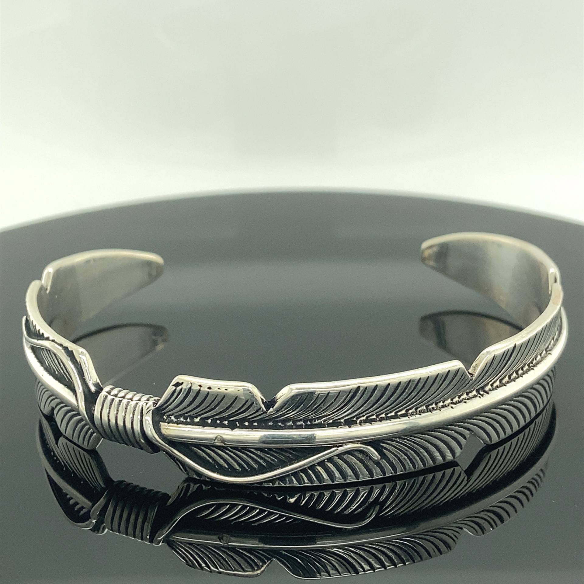 Silber Feder Manschetten Armband, Männer Handgemachte Band Handmade Unisex 925K Sterling Armband von MercansilverTR