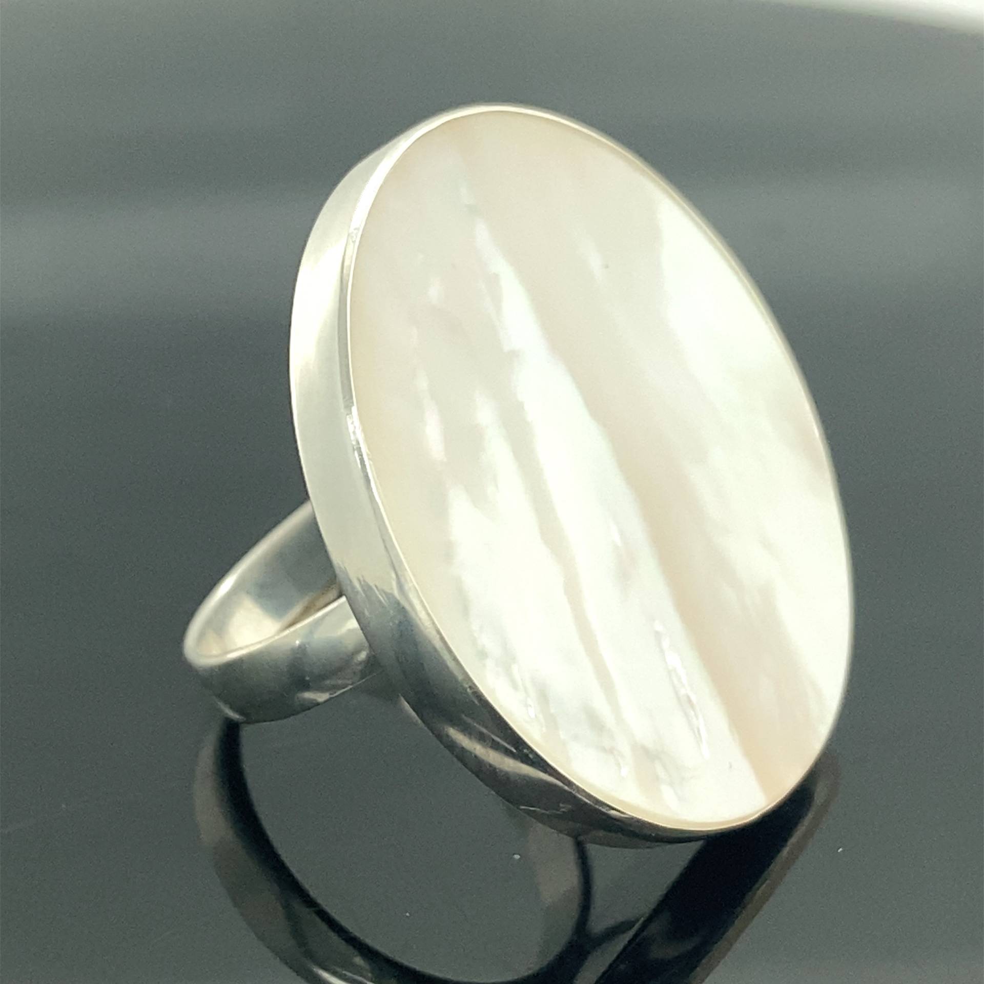 Silberner Perlmuttring, Runder Perlenring, Handgefertigter Ring, Natürlicher Edelstein, Eleganter 925K Sterling Silberring, Geschenk Für Sie von MercansilverTR