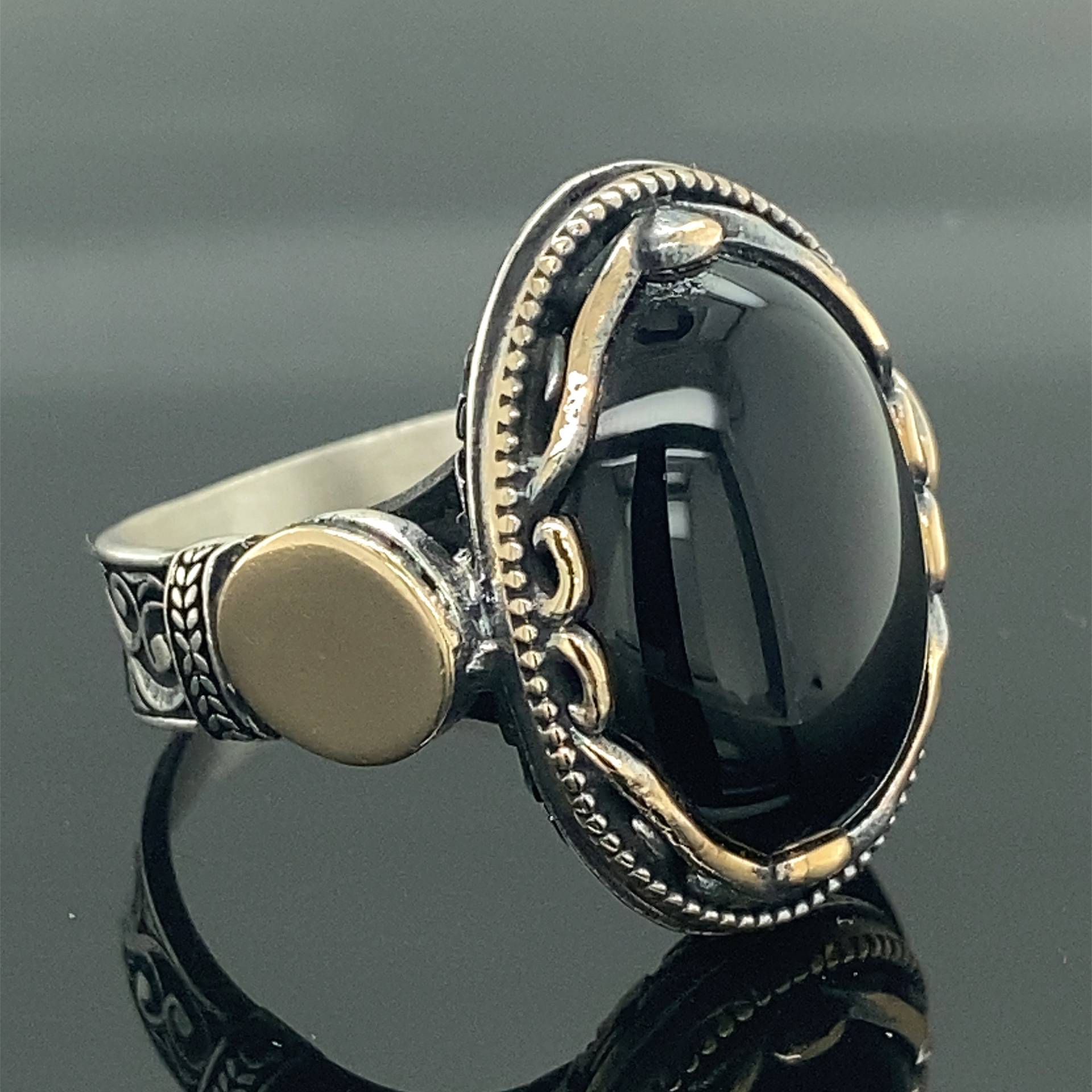 Silber Schwarzer Onyx Stein Ring , Mann Handgemachter 925K Sterling Geschenk Für Ihn von MercansilverTR