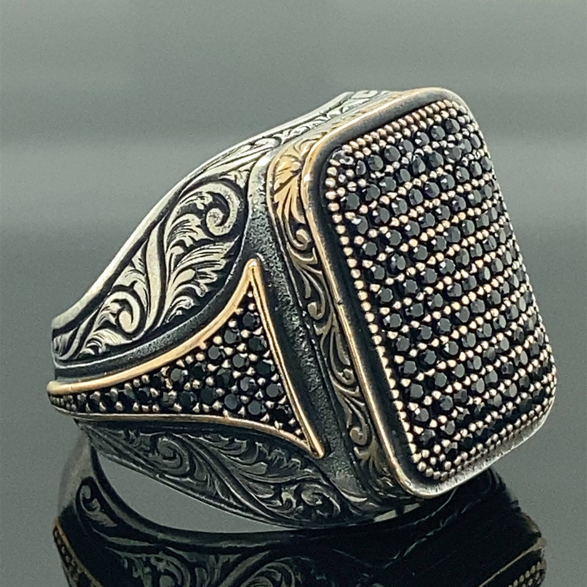 Sterling Silber Männer Ring, Mikrostein Ringe, Schwarzer Stein Türkisch Handgemachter Silberring, 925K Geschenk Für Ihn von MercansilverTR