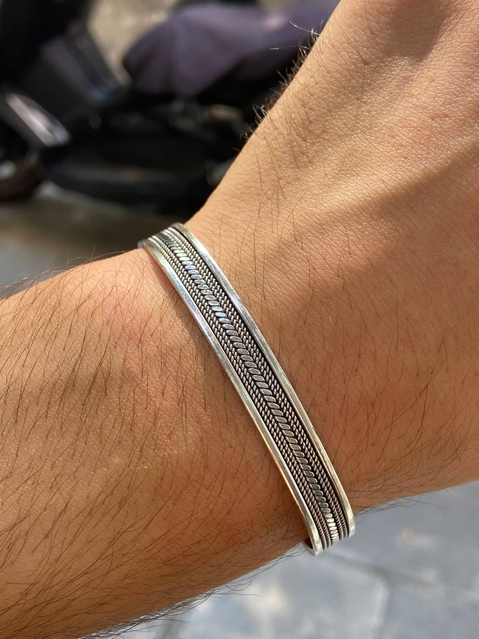 Unisex Dickes Sterling Silber Armband , Handgemachtes Gemustertes 925K Geschenk Für Ihn von MercansilverTR