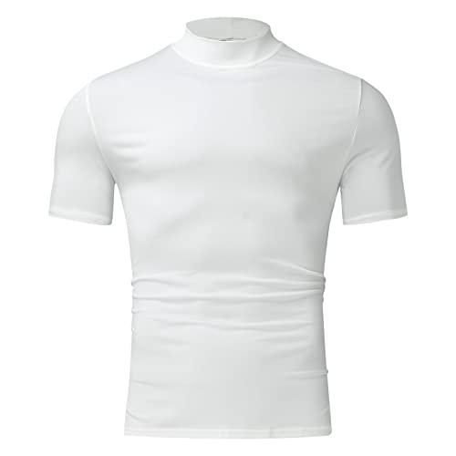 Männlich Sommer Solide T-Shirt Bluse Stehkragen Rollkragen Kurzarm Tops T-Shirt Herren t Shirt weiß von Mercatoo
