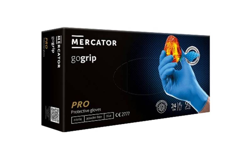 Mercator Einweghandschuhe GoGrip-Pro Nitril Handschuhe mit Diamanttextur in blau von Mercator