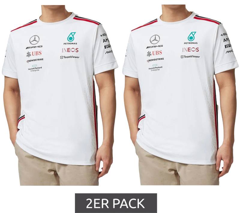 2er Pack Mercedes-Benz AMG Petronas F1 2023 Team-Shirt Herren T-Shirt Motorsport Kurzarm 701223428 002 Weiß von Mercedes-Benz