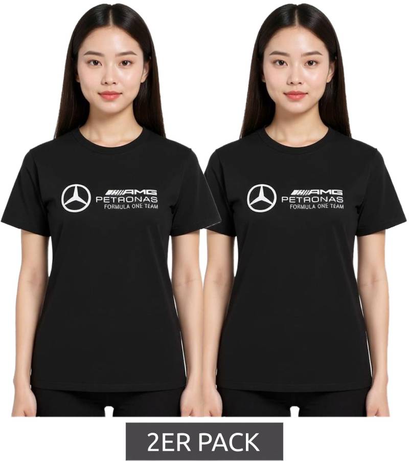 2er Pack Mercedes-Benz AMG Petronas F1 MAPF Damen T-Shirt Baumwoll-Shirt mit großem Logo Kurzarm-Shirt Sparpack 701227045 001 Schwarz von Mercedes-Benz