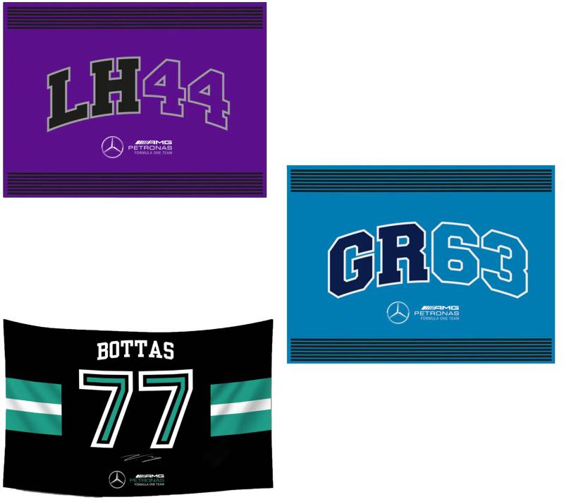 Mercedes-Benz AMG PETRONAS Flagge 90x120cm Fan-Artikel Formel-1 Fahne Violett, Schwarz oder Blau von Mercedes-Benz