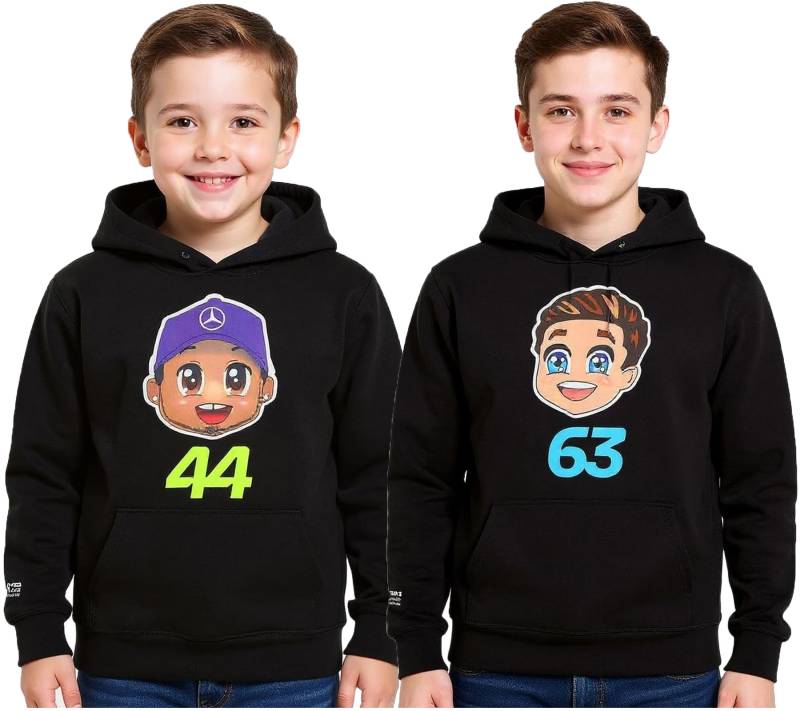 Mercedes-Benz AMG Petronas F1 Kinder Hoodie Mädchen und Jungen Kapuzen-Sweatshirt Formel 1 70122713 George Russel oder Lewis Hamilton Schwarz von Mercedes-Benz