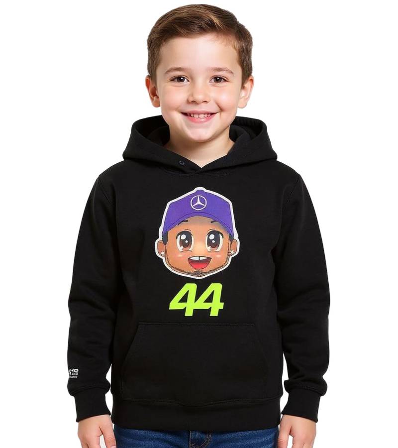 Mercedes-Benz AMG Petronas F1 Lewis Hamilton Kinder Hoodie Mädchen und Jungen Kapuzen-Sweatshirt Formel 1 701227130 001 Schwarz von Mercedes-Benz