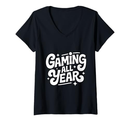 Damen Gaming Ganzjährig Lustiges Videospiel Neujahr Resolution Gamer T-Shirt mit V-Ausschnitt von Merch For Gamers