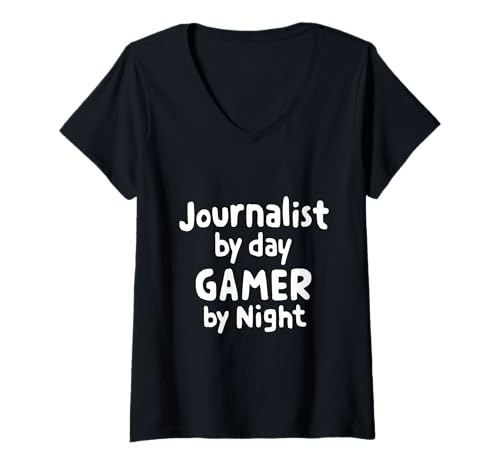 Damen Journalist von Day Gamer by Night News Writer Journalism Gear T-Shirt mit V-Ausschnitt von Merch For Gamers