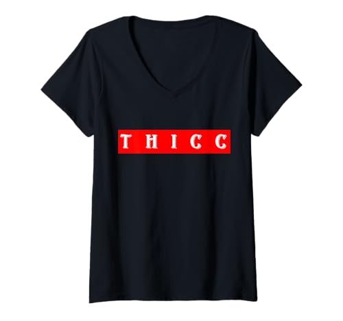 Damen Thicc Fettgedruckter weißer Text Roter Lustiger Internet-Slang Thicc Meme T-Shirt mit V-Ausschnitt von Merch For Gamers