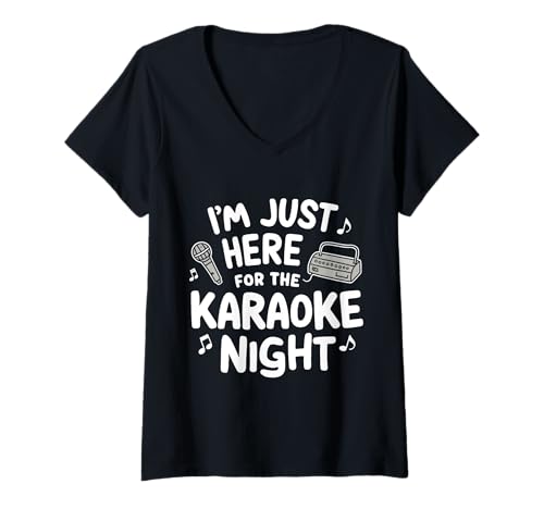 Damen Ich Bin nur Hier für eine Karaoke-Abend-Sing-Party-Musikmaschine T-Shirt mit V-Ausschnitt Damen Ich Bin nur Hier für eine Karaoke-Abend-Sing-Party-Musikmaschine T-Shirt mit V-Ausschnitt von Merch For Karaoke Professionals