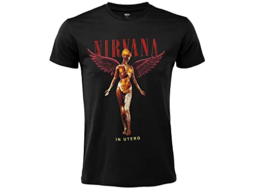 T-Shirt Nirvana Utero Offizielles Rock T-Shirt Schwarz Baumwolle Unisex Erwachsene Jungen, Schwarz , XL von Merch Traffic